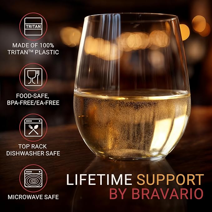 Unbreakable Stemless Plastic Wine Glasses | Reusable | Shatterproof 100% Tritan Plastic | Dishwasher-Safe | BPA-free | Awesome for Indoor & Outdoor | 16 oz, Set of 8