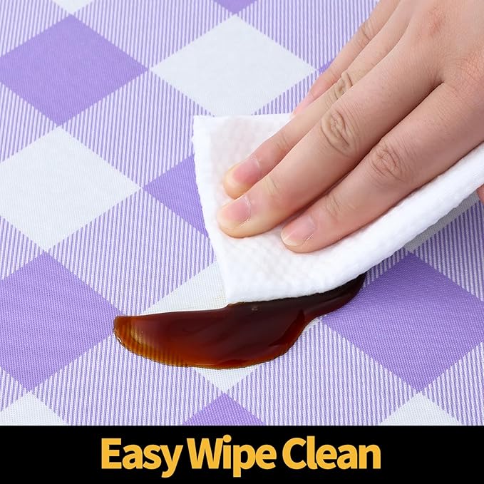 Smiry Rectangle Picnic Table Cloth, Elastic Waterproof Fitted Vinyl Tablecloths, Flannel Backed Buffalo Plaid Table Covers for Dining, Camping, Outdoor (White and Purple, 24" x 48")