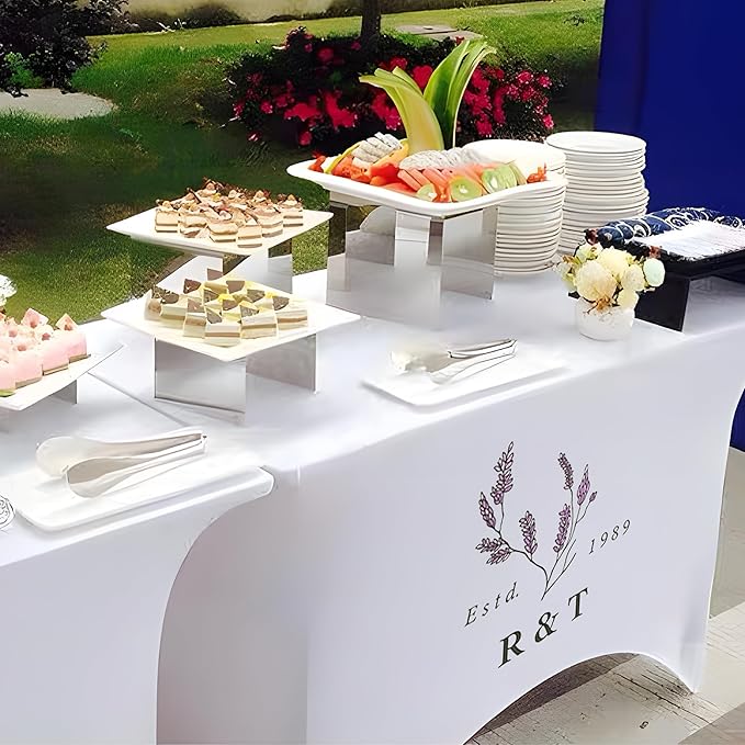 Personalized Table Cloth with Logo Image Customized Tablecloth 4FT/5FT/6FT/8FT Spandex Customized Table Cover Promotional Business Tradeshow Events Birthday Party Wedding (6FT Spandex(Closed back))