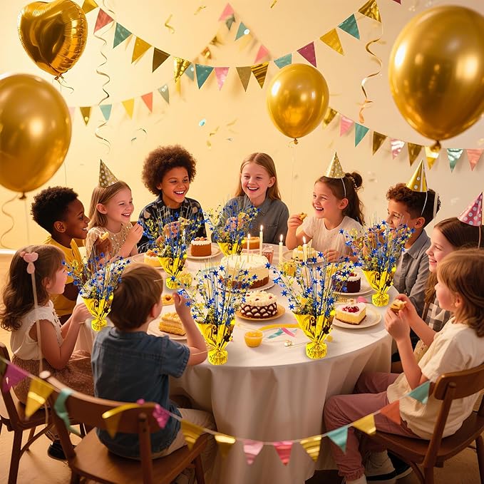 6 Pack 2026 Graduation Table Centerpiece Party Decoration Metallic Foil Spray Centerpiece Glitter Decor Star Tabletop for Graduation New Year Birthday Holiday Party Favor, Blue and Gold