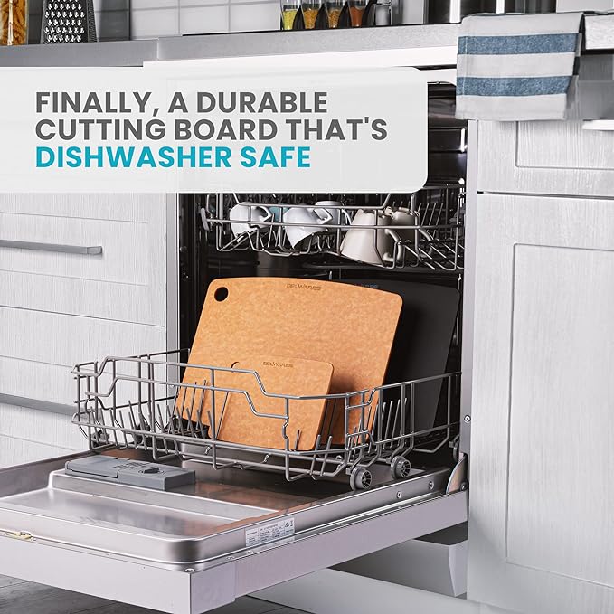 Dishwasher Safe Cutting Board for Kitchen - Large Composite Wood Chopping Board, Thin & Lightweight, Heat Resistant, BPA-Free and Eco-Friendly Cutting Board for Meal Prep, 14.5 x 11.25 Inch (Natural)