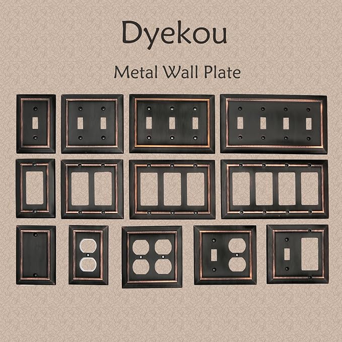 Metal Wall Plate for Electrical Outlets, Decorative Aged Bronze Switch Plates Outlet Cover, Light Switch Cover Plate, 1-Gang Wall Plates (Duplex Outlet, 6 Pack)