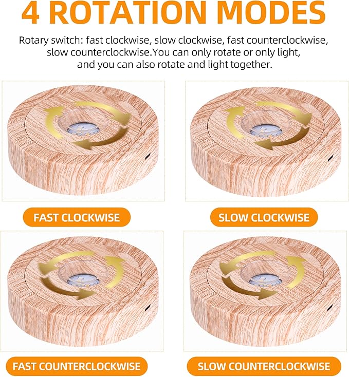 EUSTUMA Rotating LED Display Base Colorful Light Crystal Display Base Stand,Suitable for Glass Crystal Spherical Artwork,Holiday Party Decoration. (Wood)