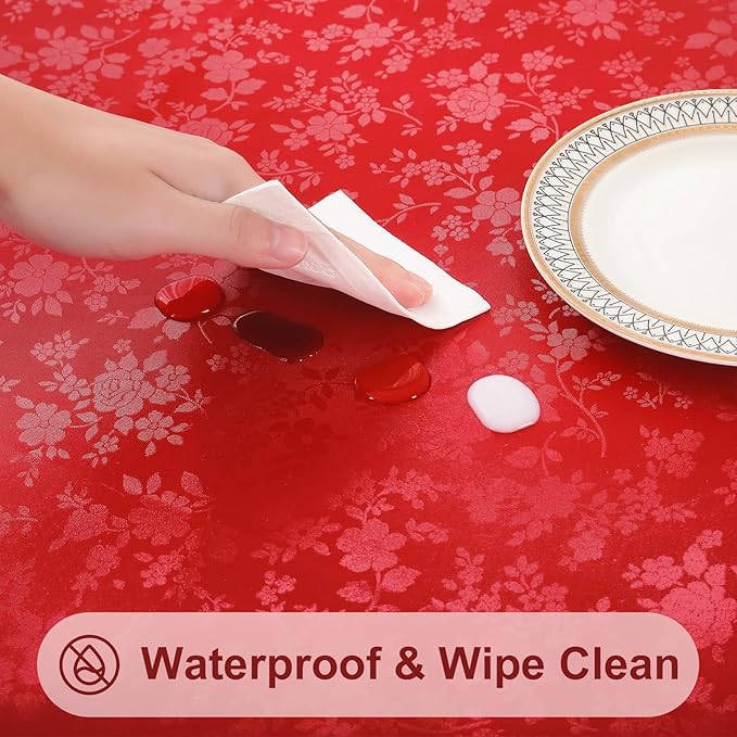 Smiry Round Table Cloth, Waterproof Heavy Duty Vinyl Tablecloths, Wipeable Washable Table Cover for Christmas, Kitchen and Dining Room (Red, 60" Round)