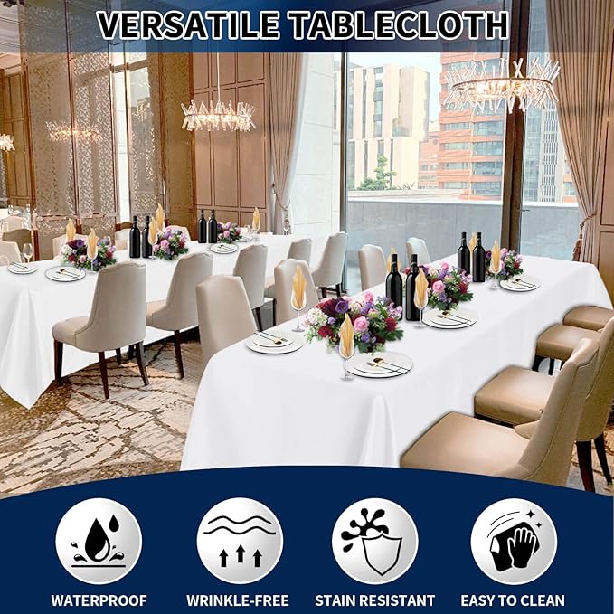 PureFit 10 Pack Rectangle White Table Cloths 90 x 156 Inch for 8Ft Tables, Stain and Wrinkle Resistant Table Linens for Home Use, Wedding, Party, Banquet and Camping