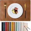MOSAYT Vinyl Placemats Set of 12-12 X 17 Inch - Faux Leather 100% Waterproof Oil-Proof Wipeable PU Place Mats, Heat Resistant Reversible Table Mats for Kitchen, Dining, Outdoor (Reddish Brown)