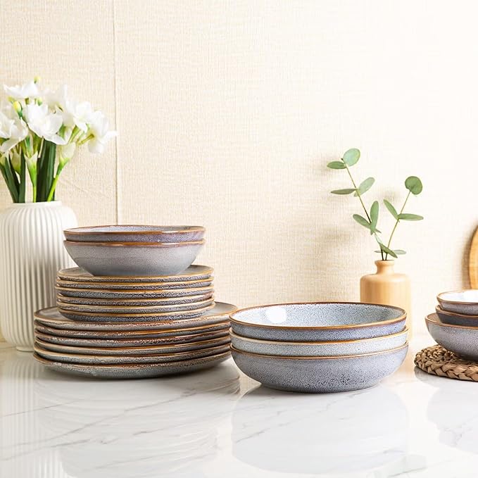AmorArc Ceramic Dinner Plates Set of 6, 10.5 Inch Handmade Reactive Glaze Stoneware Plates, Large Rustic Shape Dinnerware Dish Set for Kitchen, Microwave & Dishwasher Safe, Scratch Resistant - Blue