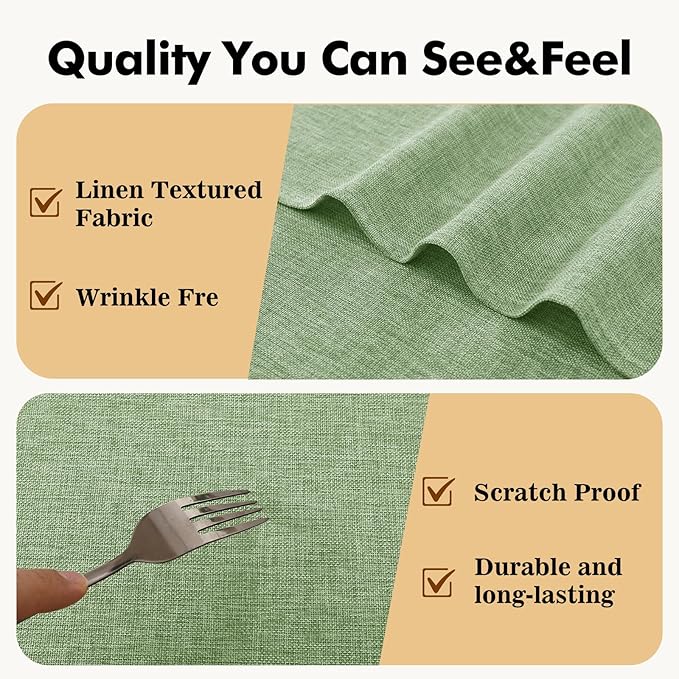JIUZHEN Round Table Cloth Faux Linen Farmhouse Tablecloth Wrinkle and Stain Resistant Decorative Fabric Table Cover for Kitchen, Dining Room, Parties and Camping, Sage Green, 108 Inch Round