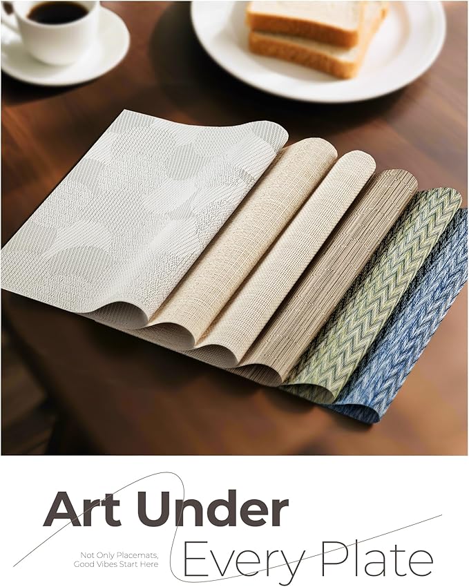 Leetaltree Green Placemats Set of 8 - Heat Resistant Non-Slip Place mats for Dining Table, Washable Durable PVC Vinyl Woven Table Mats（Green Zigzag, 8）
