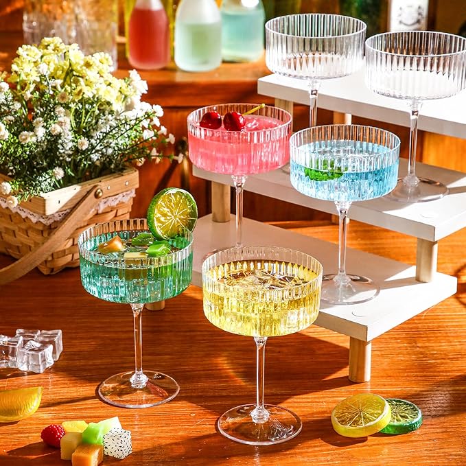 48 Pcs Ribbed Martini Glasses 10 oz Disposable Plastic Vintage Ribbed Coupe Glasses Unbreakable Dessert Parfait Glassware for Wedding Birthday Party Supplies (Clear)