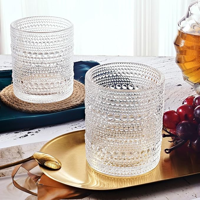 hobnail Drinking Glasses Old Fashion Glass 10oZ rocks glasses Set of 6 glasses Water Juice Cocktail Vintage Glassware Set Gift for Men Women