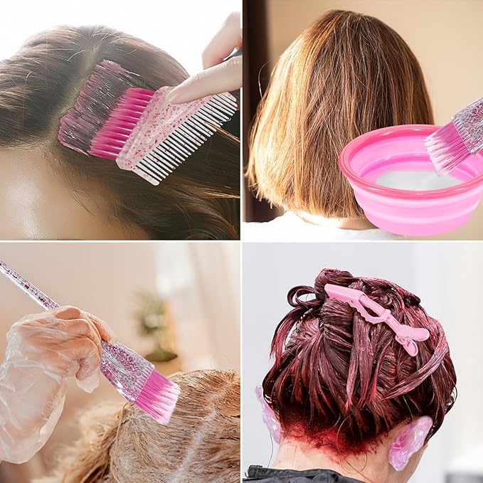 11pcs Hair Coloring Kit - Professional Salon Tools for DIY Mixing, Includes Clips, Bowl, Dye Brush, Earmuffs - Perfect for Bleaching and Dye