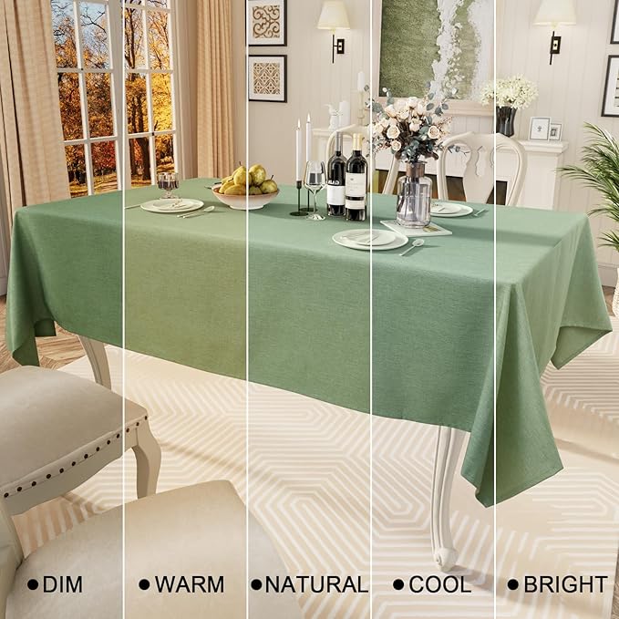 Smiry Rectangle Table Cloth Linen Textured, Waterproof Spillproof Anti-Wrinkle Burlap Tablecloth, Washable Decorative Fabric Table Cover for Dining, Party, Banquet, 54 x 78 Inch, Sage Green