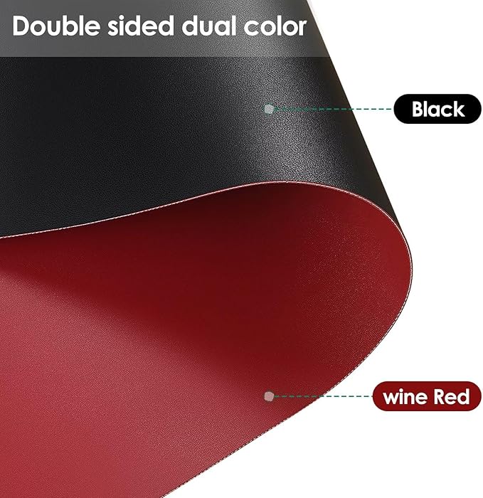 Round Table Pad, 1.8mm Thick, Dia.24 Inch, Leather Table Cover, Table Protector (Dia.24, Black+Wine Red)