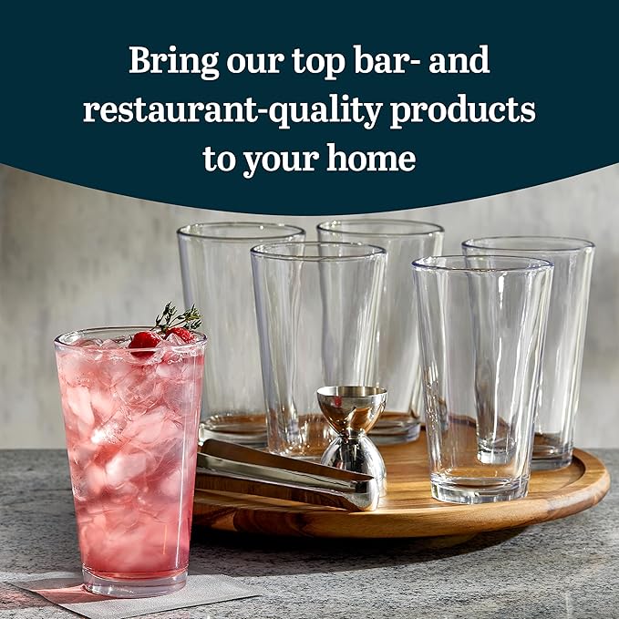 Libbey Bar Essentials Tumbler Glasses Set of 6, Modern Style 16 Oz Glass Set, Dishwasher Safe Tall Drinking Glasses Set for Wine, Beer, and Cocktail