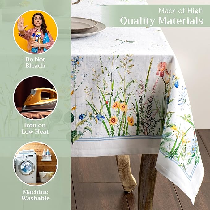 Maison d' Hermine Table Cloth Rectangle Table 100% Cotton 54 x 72 Inches Tablecloth Reusable Decorative for Dining Room Farmhouse Home Valentines Day Decorations Spring Summer - Fleurs De Mai