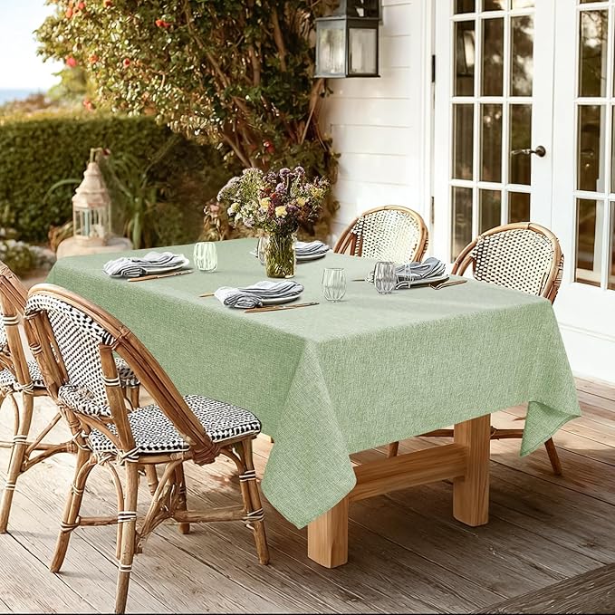JIUZHEN Rectangle Table Cloth Faux Linen Farmhouse Tablecloth Wrinkle and Stain Resistant Decorative Fabric Table Cover for Kitchen, Dining Room, Parties and Camping, Sage Green, 60 x 84 Inch
