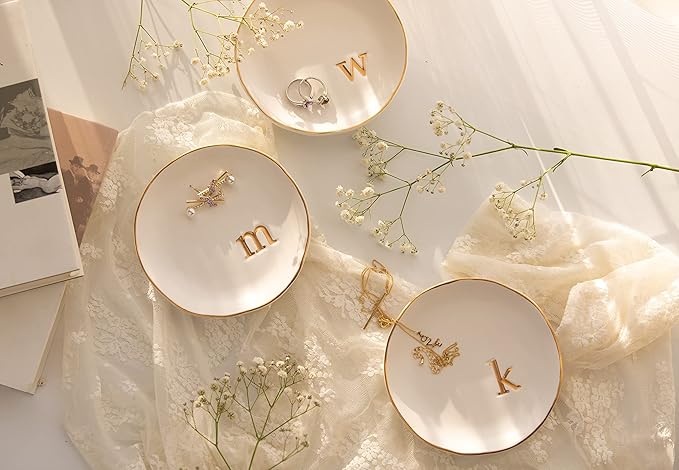 COLLECTIVE HOME - Ceramic Jewelry Tray, Decorative Trinket Dish for Rings Earrings Necklaces Bracelet Watch Keys, Birthday Mother's Day Christmas Gift for Women, 4.75", Glossy (g)