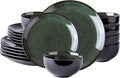 LeRatio Ceramic Dinnerware Sets for 6,Plates and Bowls Sets,Handmade Reactive Glaze Dishes Set,Chip Resistant and Scratch Resistant | Oven&Dishwasher & Microwave Safe,Service for 6-Green (18PCS)