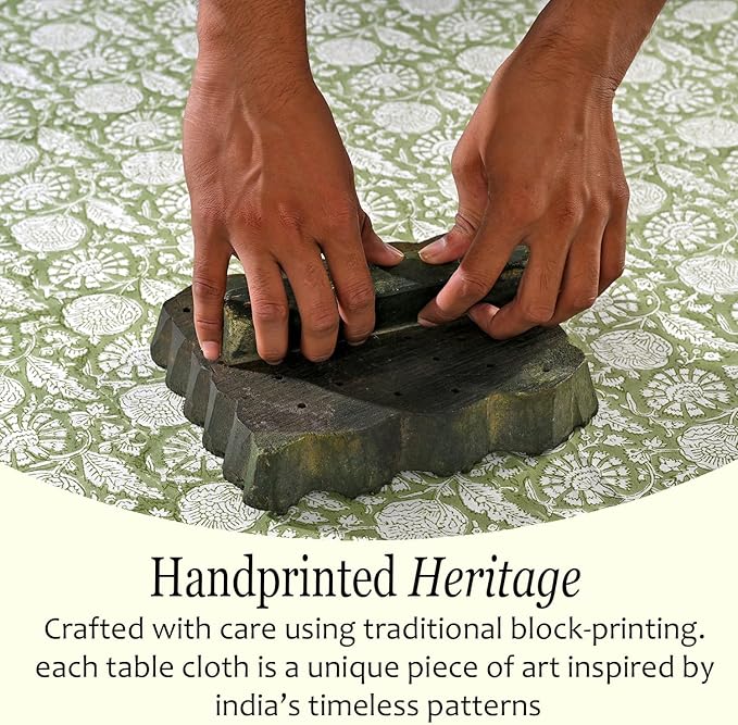 CPC Olive Bloom Tablecloth 100% Cotton 80x120 Inch Indian Block Print Rectangle Table Cover, Table Cloth for Gifting in Weddings, Halloween, Fall, Christmas, Thanksgiving
