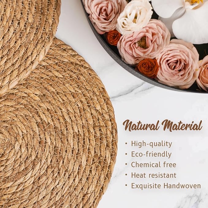 13 in Round Woven Placemats Plate Chargers Set of 10, Boho Farmhouse Rustic Woven Place Mats for Dining Table Decor, Rattan Wicker Table Mats Jute Braided Chargers for Dinner Plates