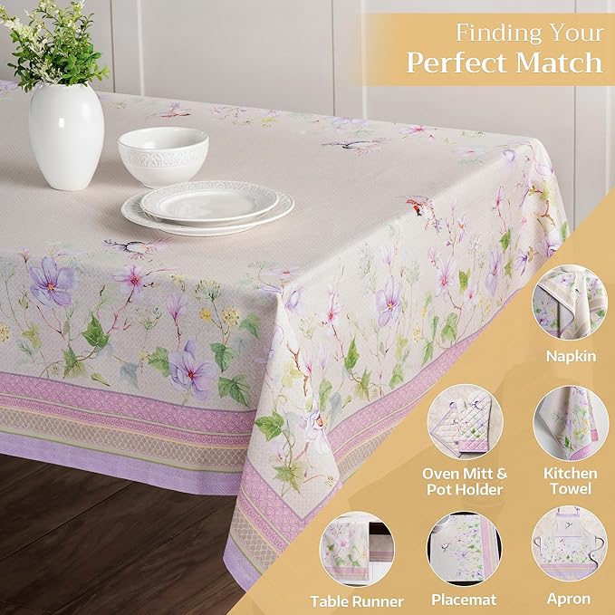 Maison d' Hermine Table Cloth Rectangle Table 100% Cotton 70 x 140 Inches Tablecloth Reusable Decorative for Dining Room Farmhouse Home Valentines Day Decorations Spring Summer - Magnolia Mornings