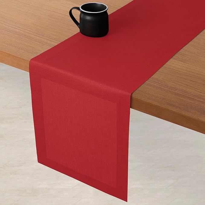 D'Moksha Homes Linen Bright Red Table Runner 108 Inches Long - 100% Pure Linen Dining Table Runner 14 x 108 Inch for Valentines, Spring, Easter - Machine Washable