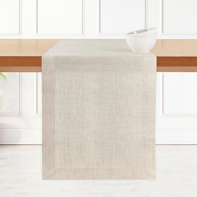 D'Moksha Homes Linen Light Natural Table Runner 84 Inches Long - 100% Pure Linen 14 x 84 Inch Table Runner for Dining, Valentines, Spring, Easter - Machine Washable