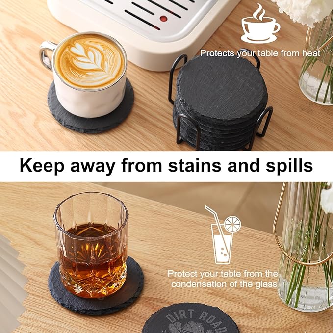 Slate Coasters Set of 60,4-Inch Black Round Stone Drink Coasters with Scratch-Resistant Backing, Durable Tabletop Protection for Home Office Kitchen, Ideal Housewarming Wedding Gifts