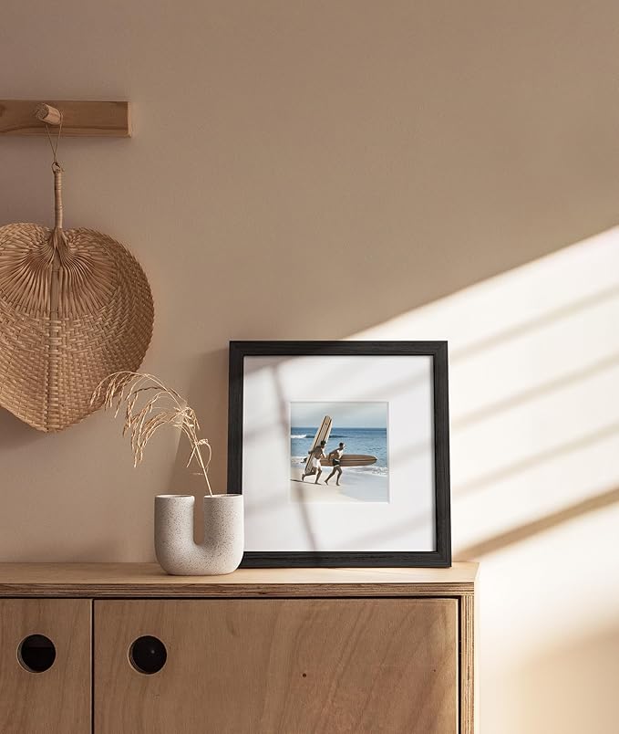 Haus and Hues 10x10 Picture Frame with Real Glass and Black American Oak Matted to 5x5 - Oak 10x10 Frame With Mat - Includes Vertical & Horizontal Hang - Ideal for Home, Room, Office (10x10 in, Black)
