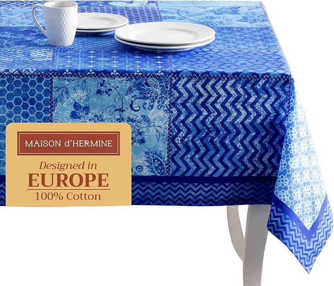 Maison d' Hermine Table Cloth Rectangle Table 100% Cotton 70 x 90 Inches Tablecloth Reusable Decorative for Dining Room Farmhouse Home Valentines Day Decorations Spring Summer - Indigo Love