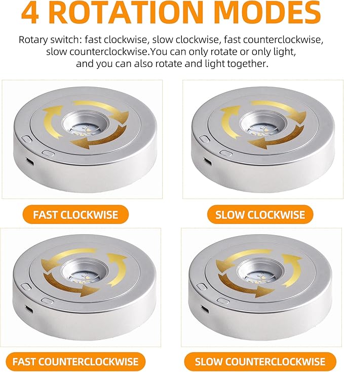 EUSTUMA Rotating LED Display Base Colorful Light Crystal Display Base Stand,Suitable for Glass Crystal Spherical Artwork,Holiday Party Decoration. (silver)