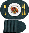 ADRIMER Placemats, Heat Resistant Oval Placemats Set of 4 Washable 12 x 17 Inch, Waterproof Table Mats, Wipeable Pu Place Mats for Kitchen, Dining Room, Dark Blue
