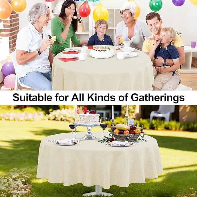 JIUZHEN Round Textured Table Cloth Linen Wrinkle Free Stain Resistant Farmhouse Decorative Circular Tablecloth for Kitchen, Dining, Party, Wedding, Outdoor Use (50 Inch Round,Champagne)