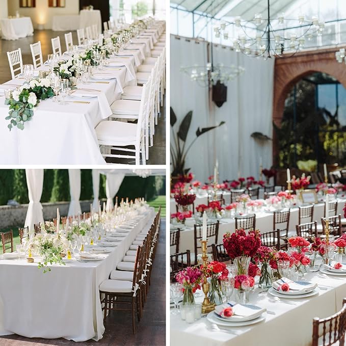 12 Pack White Tablecloth 60 x 126 Inch Rectangular Table Cloth for 8 Foot Rectangle Tables, Wrinkle Resistant Washable Fabric Polyester Table Covers for Wedding Party Banquet Buffet