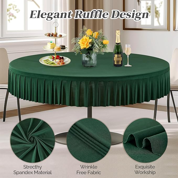 6 Pack Hunter Green Spandex Round Tablecloths for 72in Table, Stretchy Fitted 6FT Round Table Cloths, Wrinkle Free Table Cover with Skirt for Wedding Birthday Party Bridal Shower Banquet
