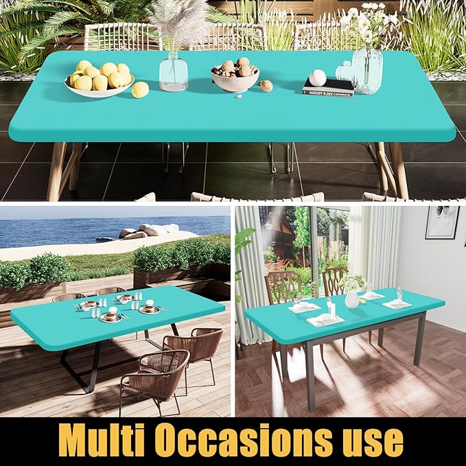 Smiry Rectangle Tablecloth, Elastic Fitted Flannel Backed Vinyl Tablecloths for 8ft Folding Tables, Waterproof Wipeable Table Covers for Indoor, Outdoor, Picnic and Camping (Teal, 30"x96")