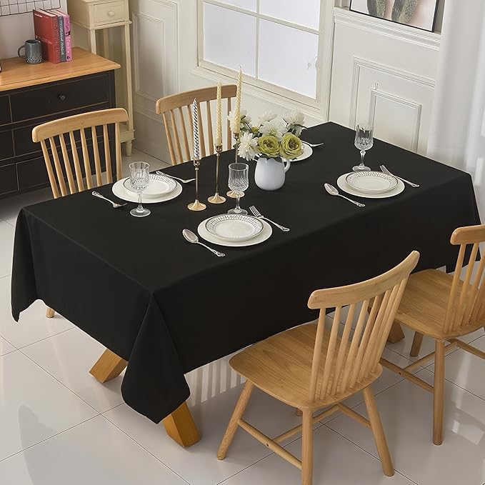 2-Pack 60x60 inch Black Table Cloths, Solid Stain and Wrinkle Resistant Tablecloth, Premium Plain Weave Polyester Fabric Rectangle Table Linen Covers for Hotel, Banquet