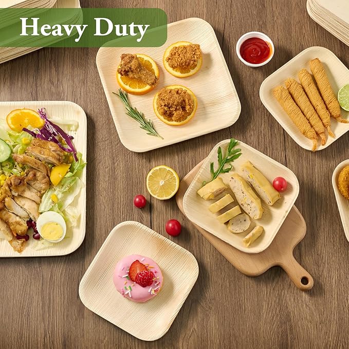 ECOLipak 48 Pack Compostable Palm Leaf Plate Like Bamboo Plate, 10 Inch and 7.85 Inch Disposable Biodegradable Plates Suitable for Party, Dinner