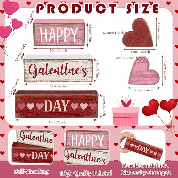 5 Pcs Happy Galentines Day Decorations Wooden Hearts Table Centerpiece Happy Galentines Day Party Table Sign for Valentines Tiered Tray Desk Mantle Shelf Decor