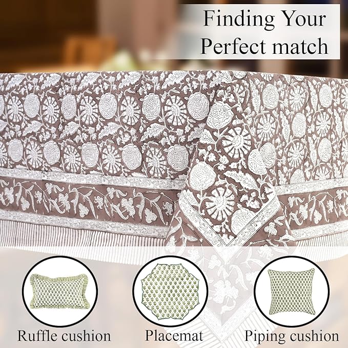 CPC Rustic Brown Tablecloth 100% Cotton 70x108 Inch Indian Block Print Rectangle Table Cover, Table Cloth for Gifting in Weddings, Halloween, Fall, Christmas, Thanksgiving