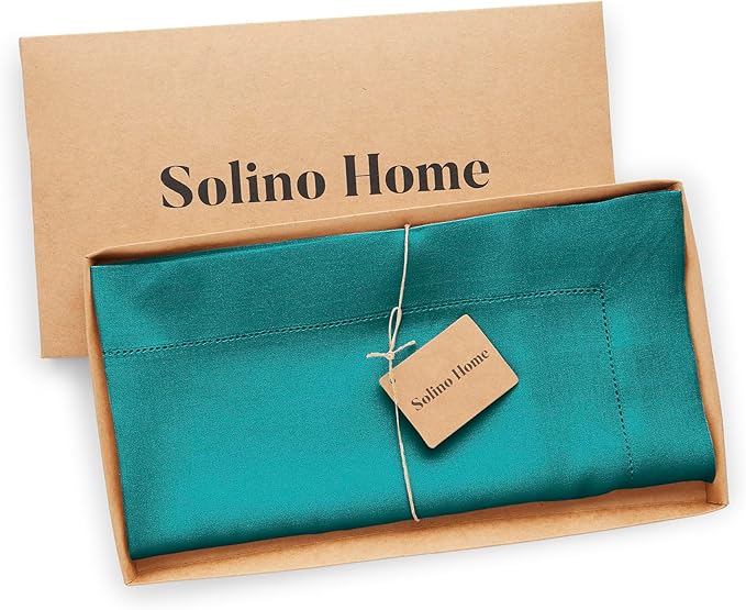 Solino Home Linen Teal Tablecloth 60 x 120 Inch - Classic Hemstitch, 100% Pure Linen Rectangular Tablecloth - Machine Washable Table Cloth