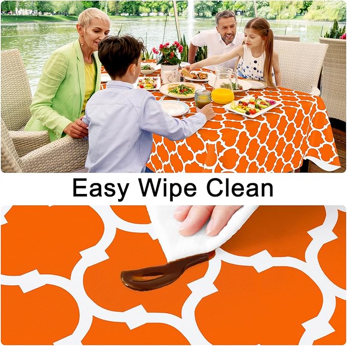 Smiry Rectangle Tablecloth, Waterproof Vinyl Tablecloths with Flannel Backing for Rectangle Tables, Wipeable Spillproof Plastic Tablecloth for Dining, Indoor and Outdoor (60"x84", Bright Orange)