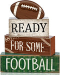 4pcs Football Christmas Table Decoration Happy Football Wooden Block Sign Rugby Tiered Tray Decor Centerpiece Decorative Faux Book Stack for Holiday Tabletop Fireplace Shelf Desk Party Decor