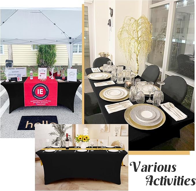 HAISIWLKJ 3 Pack Table Cloth 6ft Black Tablecloths for Rectangle Folding Table Spandex Fitted Stretch Cover Wrinkle Resistant Washable Protector for Party, Wedding, Banquet, Festival