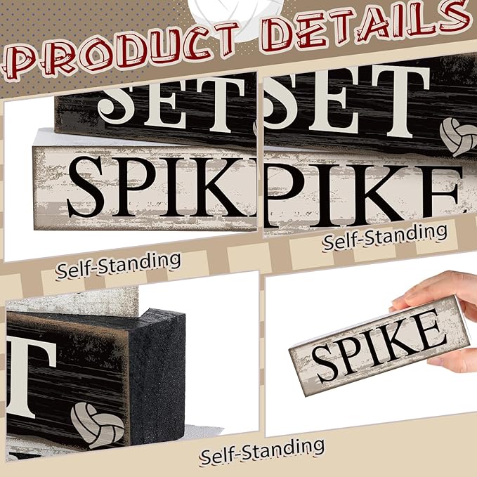 4 Pcs Volleyball Table Decorations Volleyballs Tiered Tray Decor Wooden Sign Centerpiece Farmhouse Decorative Faux Book Stack Block for Room Shelf Coffee Table Fireplace Mantel Shelf