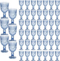 48 Pack Vintage Wine Glasses, Plastic Reusable 12 Ounce Colored Water Goblets, Unique Flower Embossed Pattern Unbreakable Stemmed Wine Glasses High Clear Wedding Party Bar Drinking Cups Blue