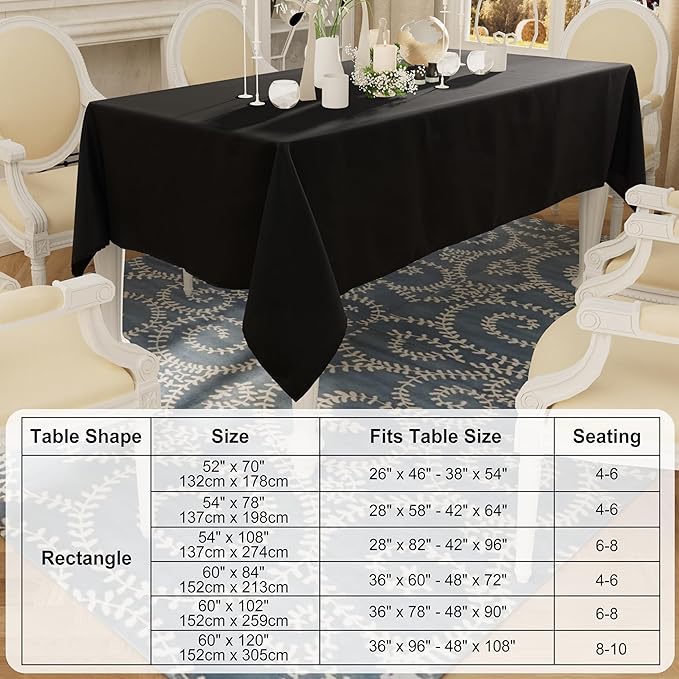 Smiry Rectangle Table Cloth, Waterproof Anti-Scratch Polyester Tablecloth, Decorative Washable Fabric Table Cover for Dining, Buffet, Parties and Outdoor, 54x108, Black