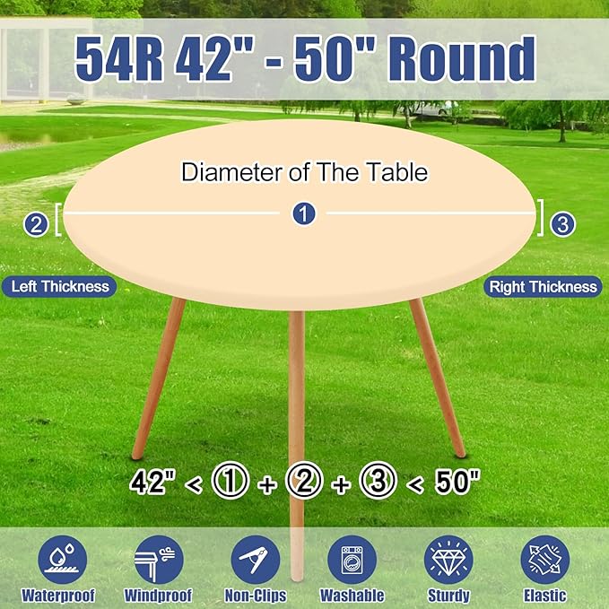 Round Spandex Tablecloth, Elastic Fitted Waterproof Tablecloths for 42"-50" Tables, Stretch Washable Picnic Table Cover for Camping, Dining, Indoor and Outdoor,Ivory
