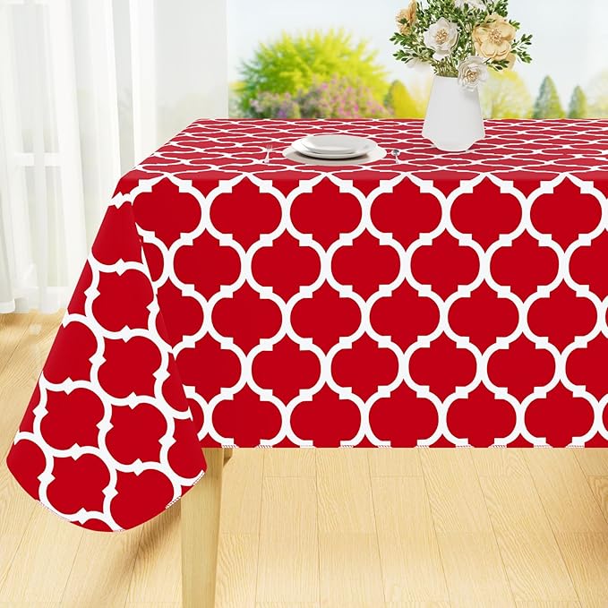 Smiry Rectangle Table Cloth, Waterproof Vinyl Tablecloth with Flannel Backing for Rectangle Tables, Wipeable Spillproof Plastic Tablecloths for Dining, Camping, Indoor and Outdoor (54"x108", Red)